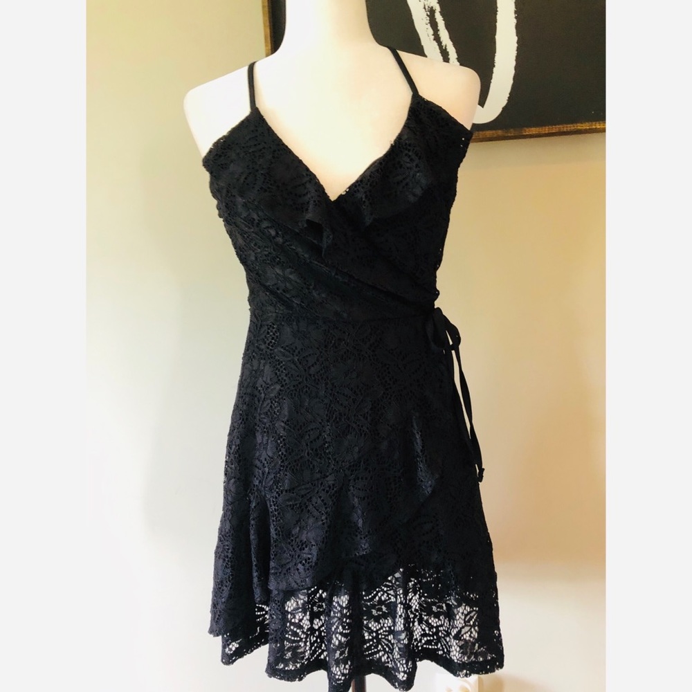 Love, Fire black lace wrap dress